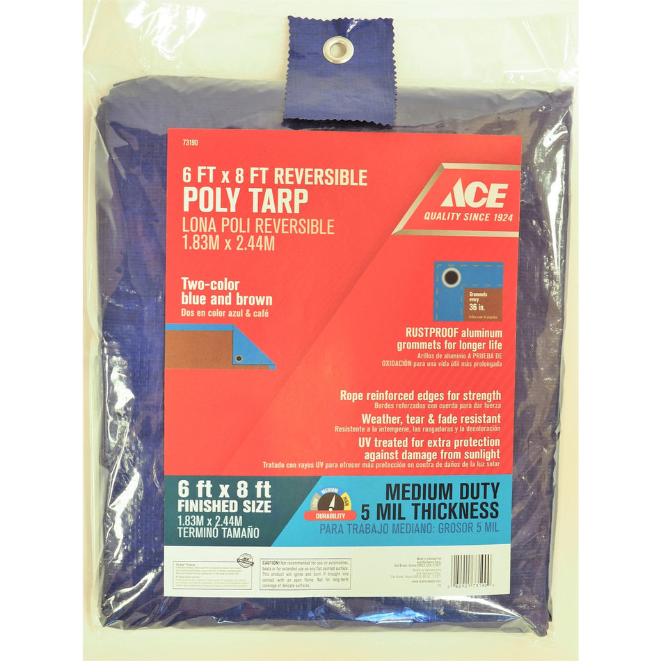 Ace 6 ft. W x 8 ft. L Medium Duty Polyethylene Tarp Blue/Brown
