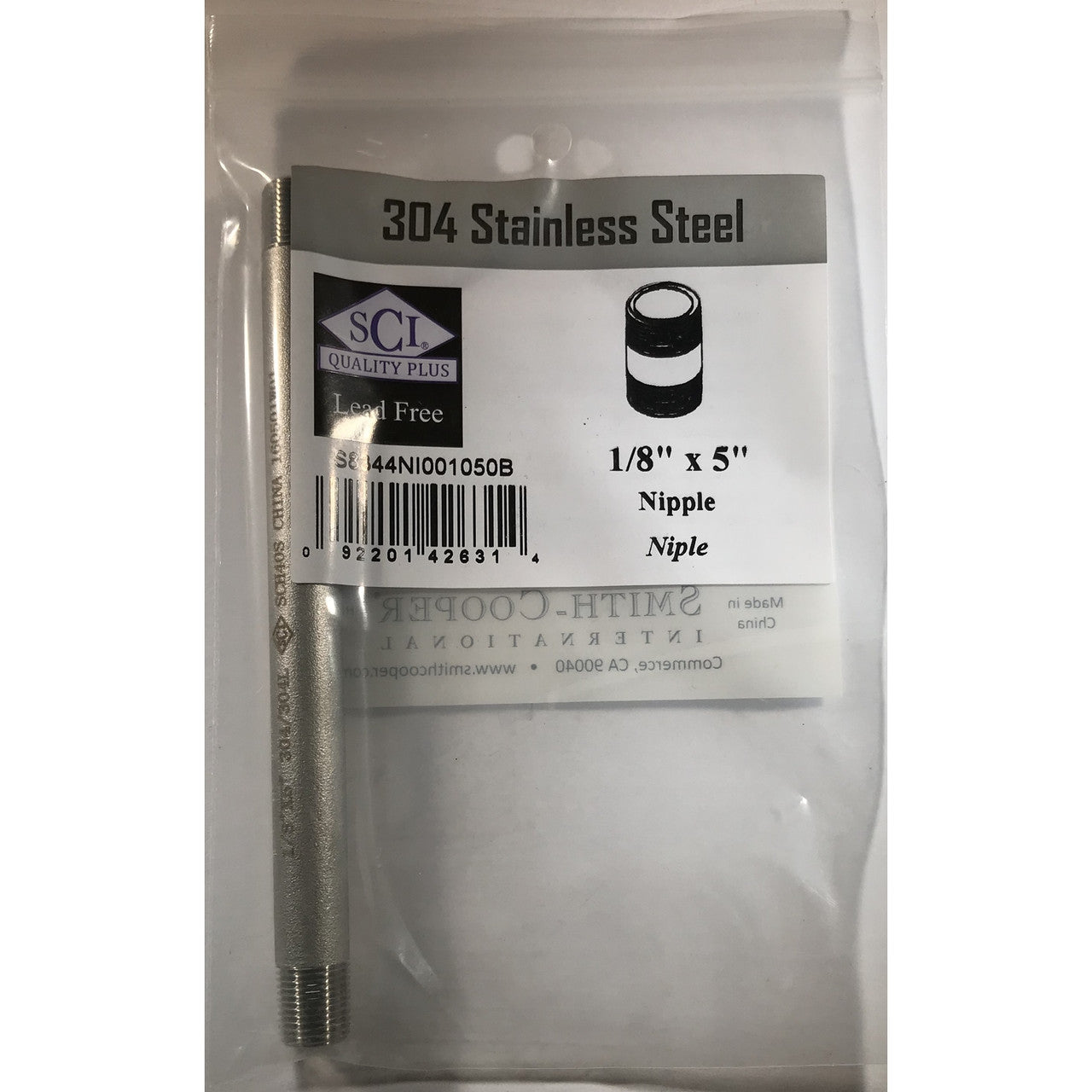 Smith-Cooper stainless steel nipple  MPT  in. NPT