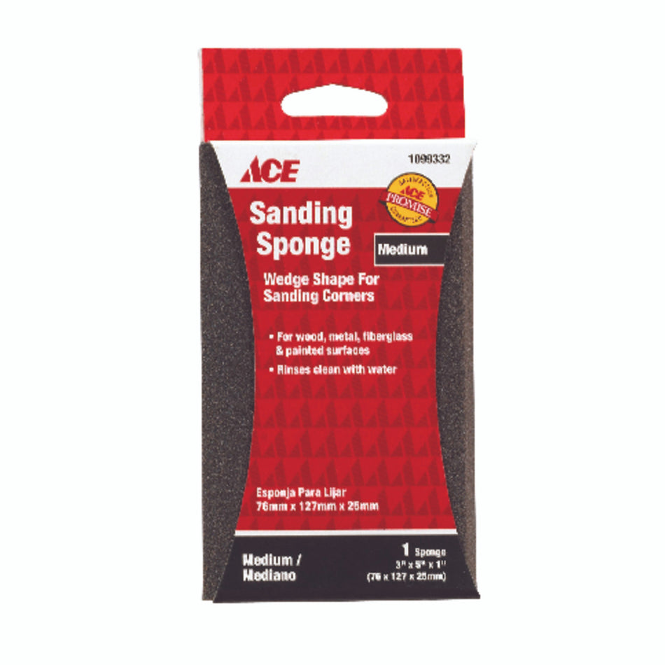 Ace 5 in. L x 3 in. W x 1 in. 80 Grit Medium Wedge Sanding Sponge