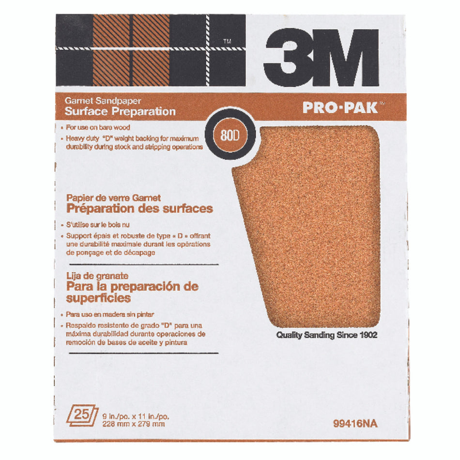 SAND PAPER 9 X 11 GARNET 80D 3M