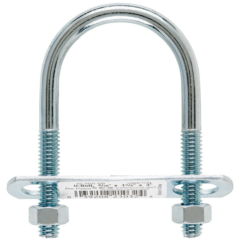 Hampton 5/16 in. x 1-3/4 in. W x 3 in. L Coarse Zinc-Plated Steel U-Bolt