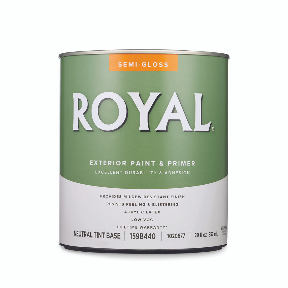 Royal Semi-Gloss Neutral Base Acrylic Latex Paint + Primer Outdoor 1 qt.