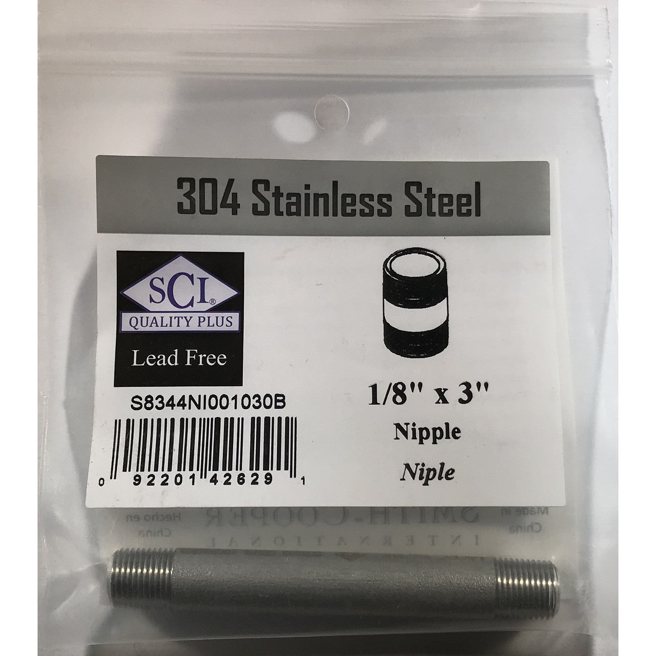 Smith-Cooper stainless steel nipple  MPT  in. NPT