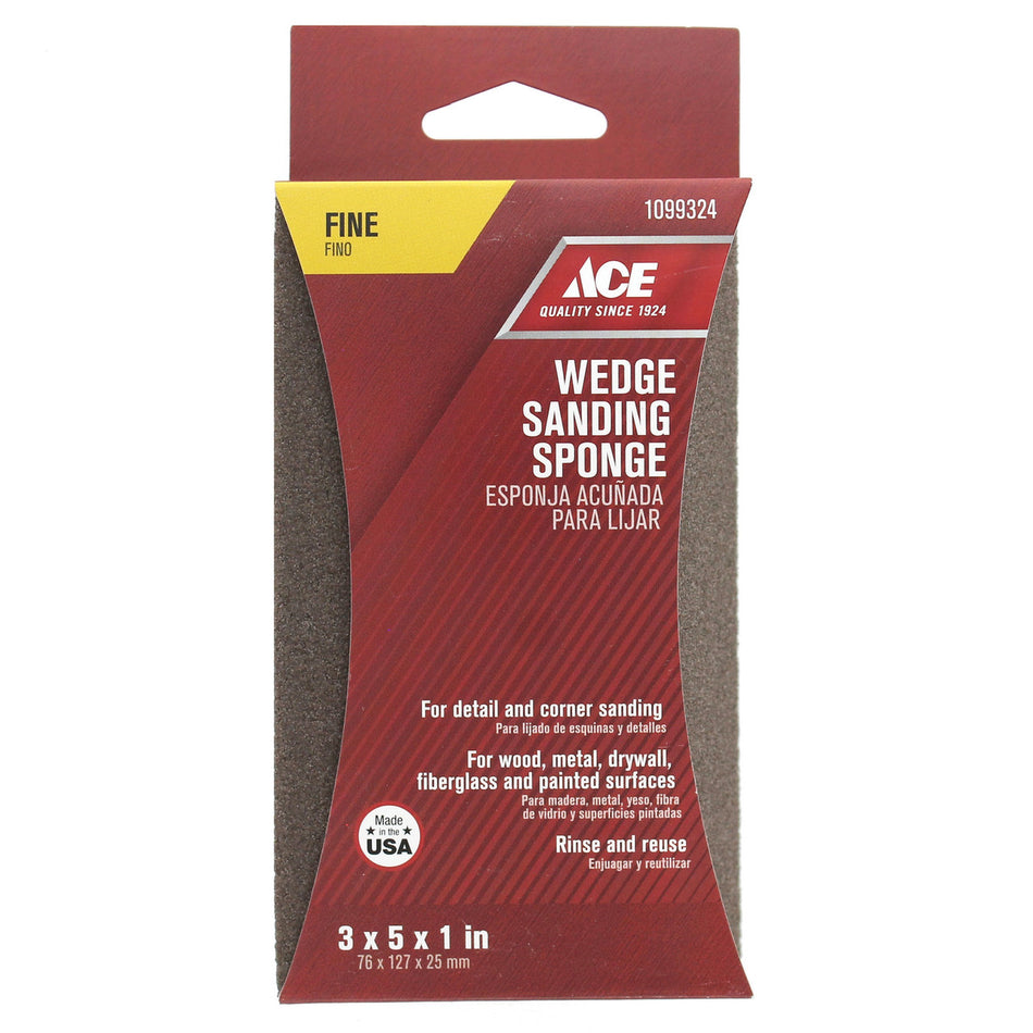 Ace 5 in. L x 3 in. W x 1 in. 120 Grit Fine Wedge Sanding Sponge