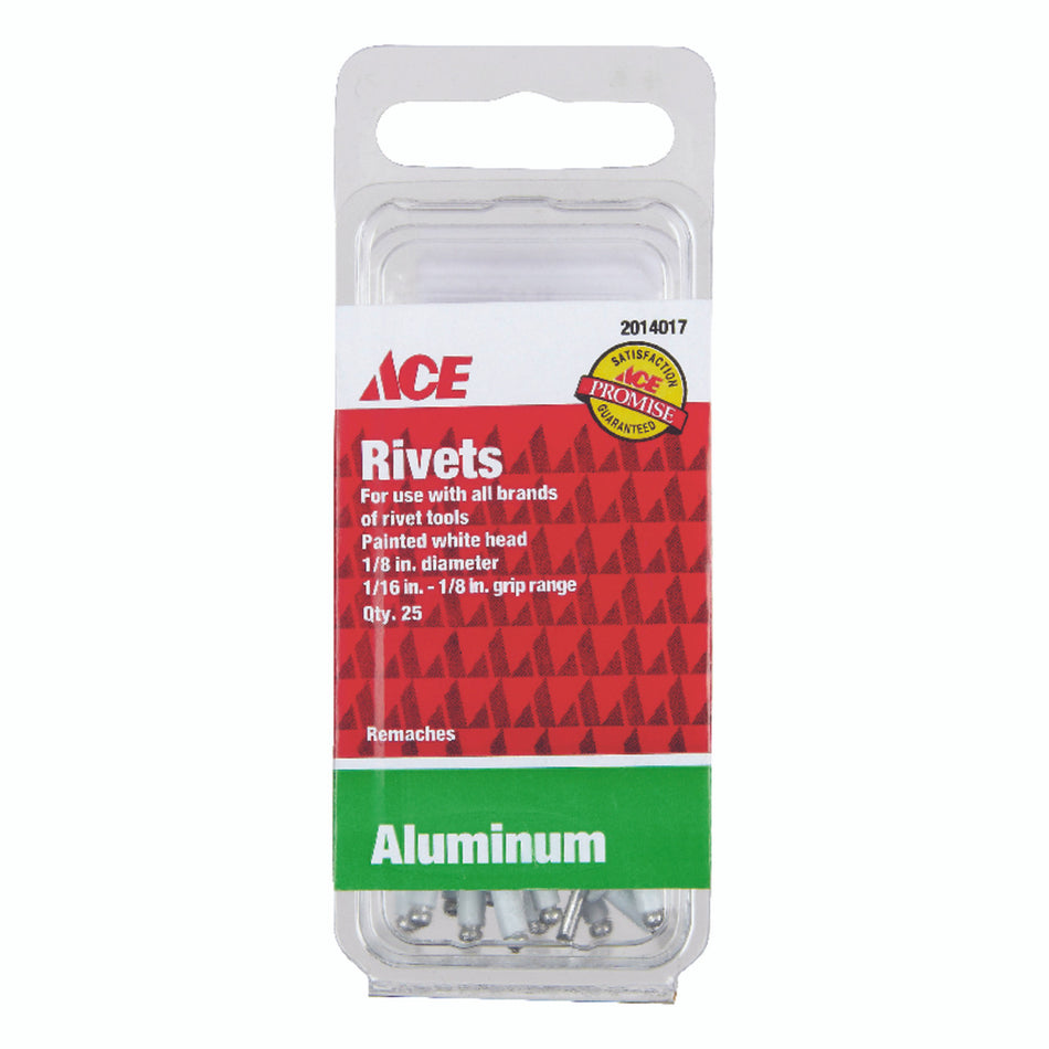 Ace 1/8 in. Dia. x 1/8 in. Aluminum Rivets White 25 pk