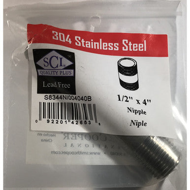 Smith-Cooper 1/2 in. MPT x 4 in. L Stainless Steel Nipple