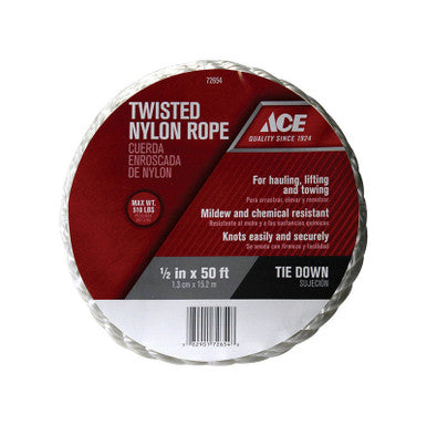 Ace 1/2 in. Dia. x 50 ft. L White Twisted Nylon Rope