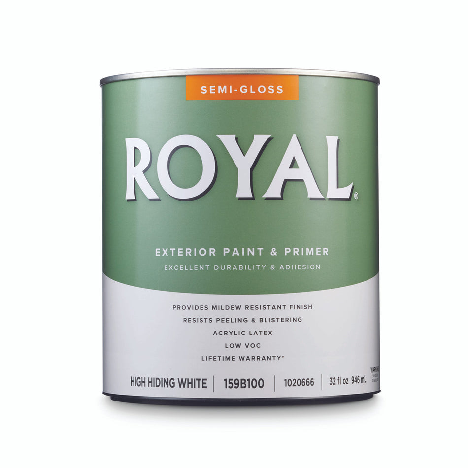Royal Semi-Gloss High Hiding White Acrylic Latex Paint and Primer in One Outdoor 1 qt.