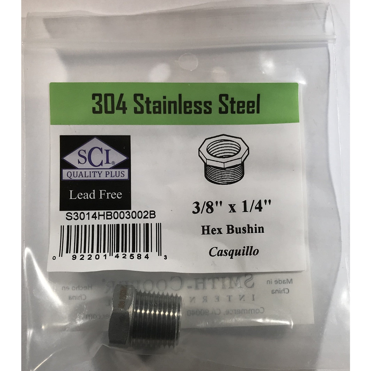 Smith-Cooper stainless steel tee 3/8 NPT threaded industrial