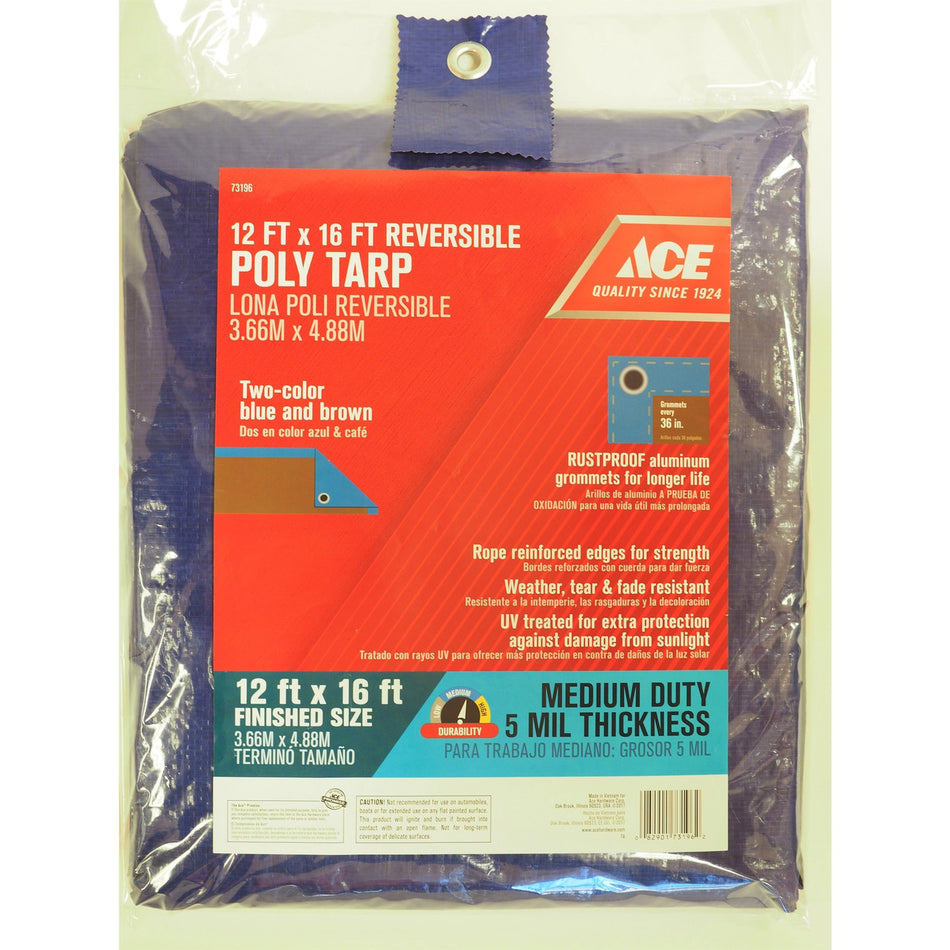 Ace 12 ft. W x 16 ft. L Medium Duty Polyethylene Tarp Blue/Brown