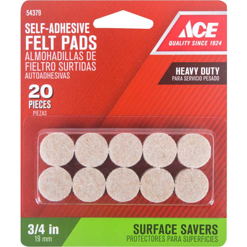 ace felt self adhesive pad brown round 3/4 in. w 20 pk caster glide floor pad furniture hardware