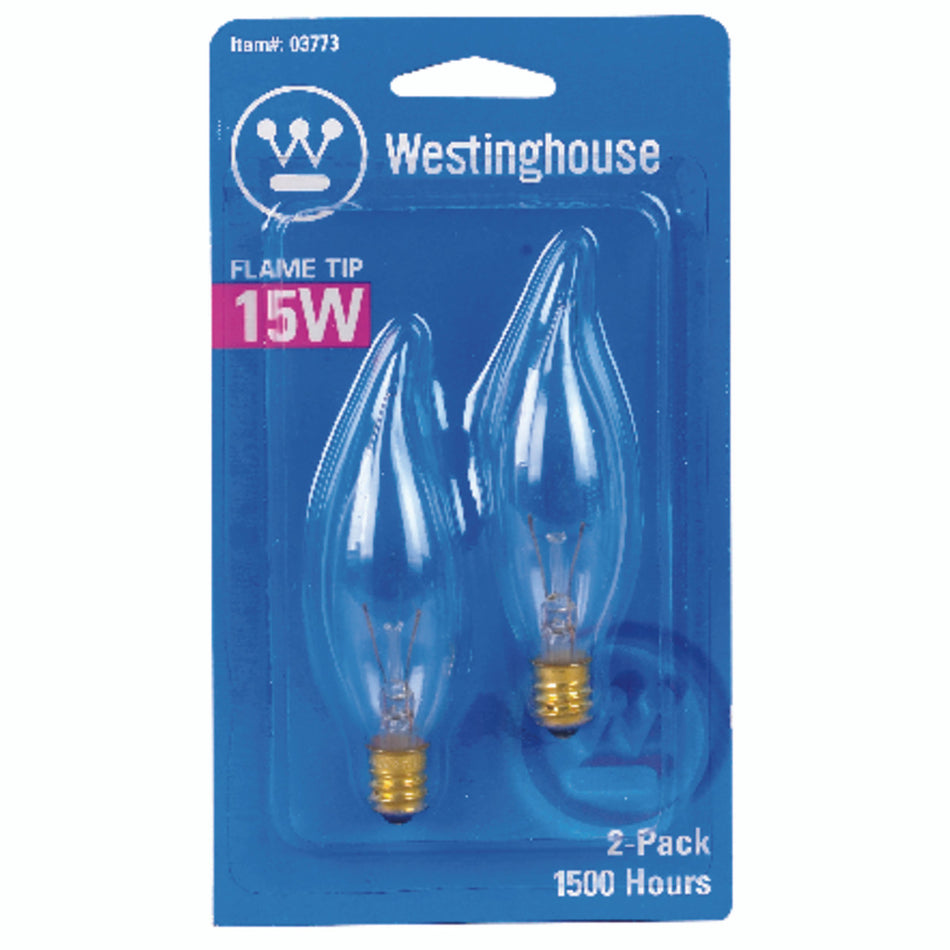 Westinghouse 15 watts E12 Decorative Incandescent Bulb E12 (Candelabra) Warm White 2 pk