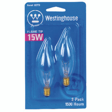 Westinghouse 15 watts E12 Decorative Incandescent Bulb E12 (Candelabra) Warm White 2 pk