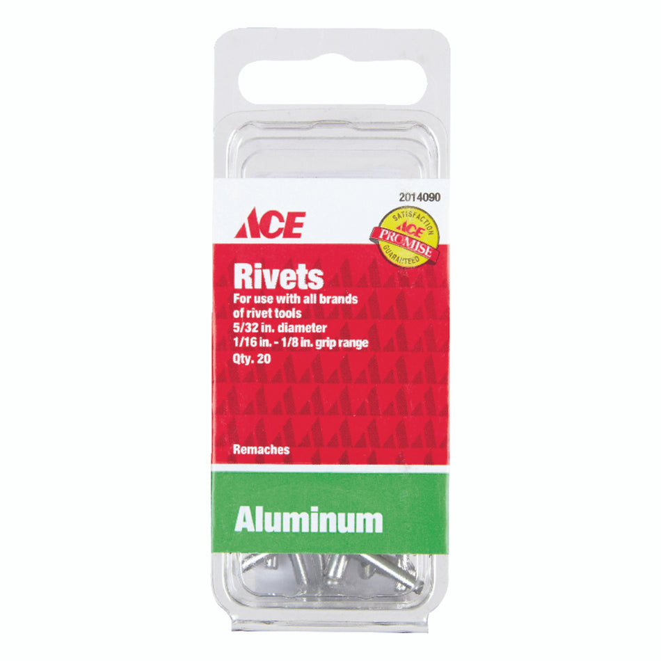 Ace 5/32 in. Dia. x 1/8 in. Aluminum Rivets Silver 20 pk