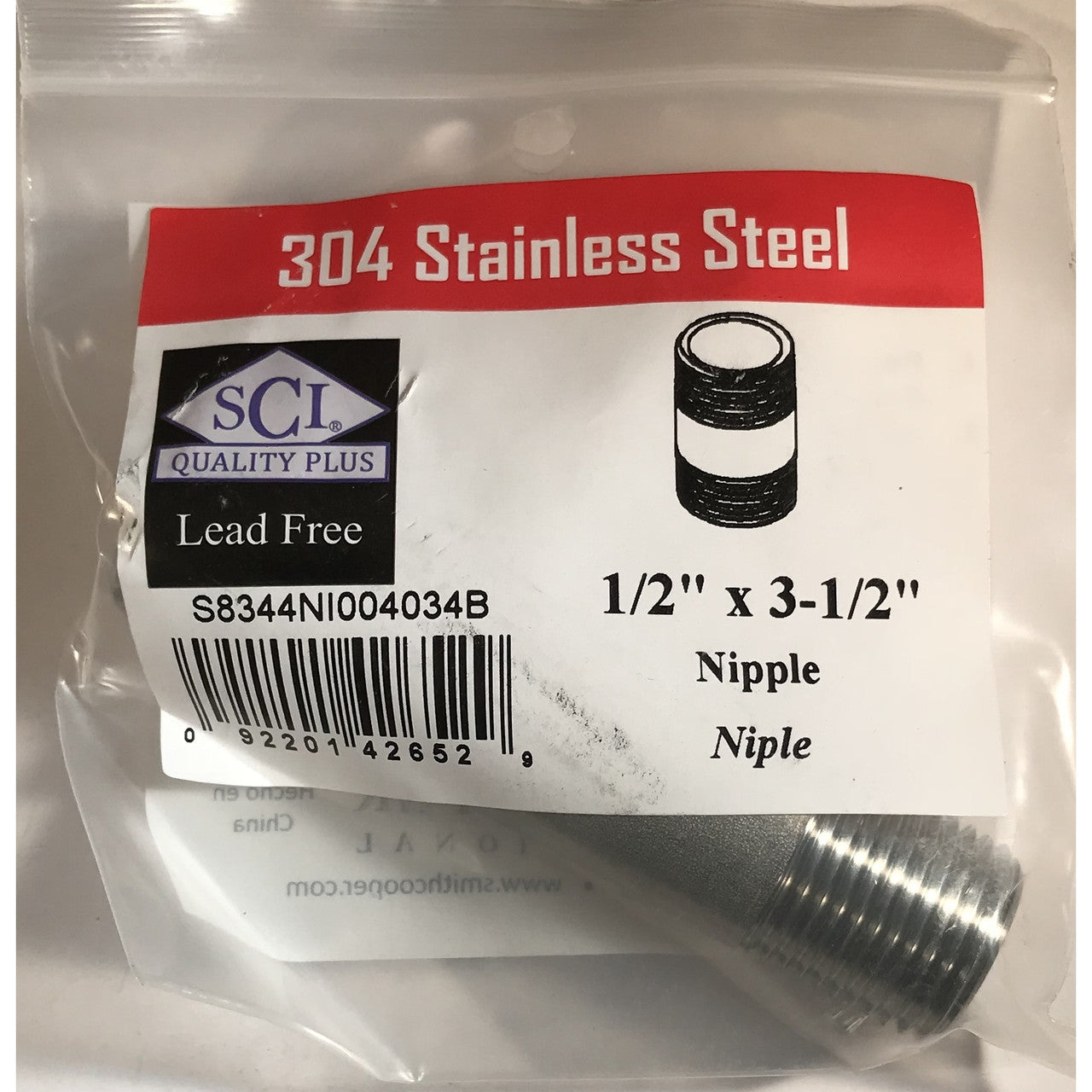 Smith-Cooper stainless steel nipple  MPT  in. NPT