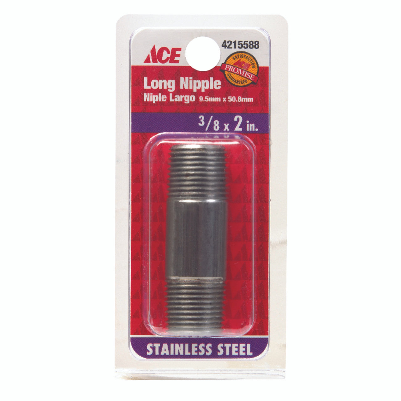 ace 3/8 in. mpt x 2 in. l stainless steel nipple plumbing pipe tee