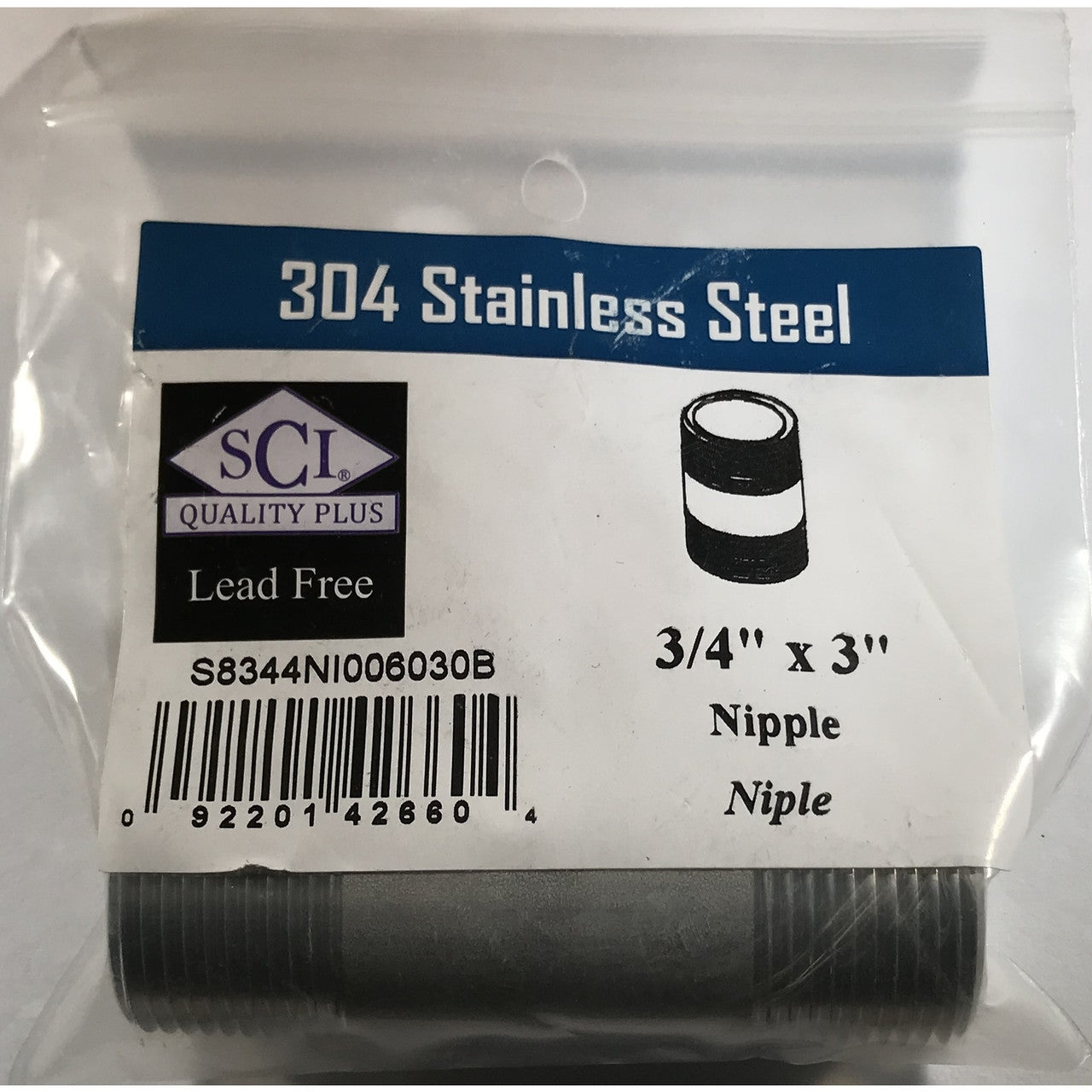 Smith-Cooper stainless steel nipple  MPT  in. NPT