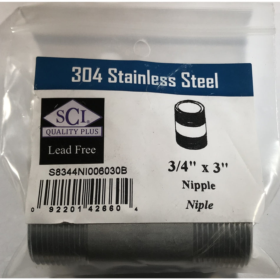Smith-Cooper 3/4 in. MPT x 3 in. L Stainless Steel Nipple