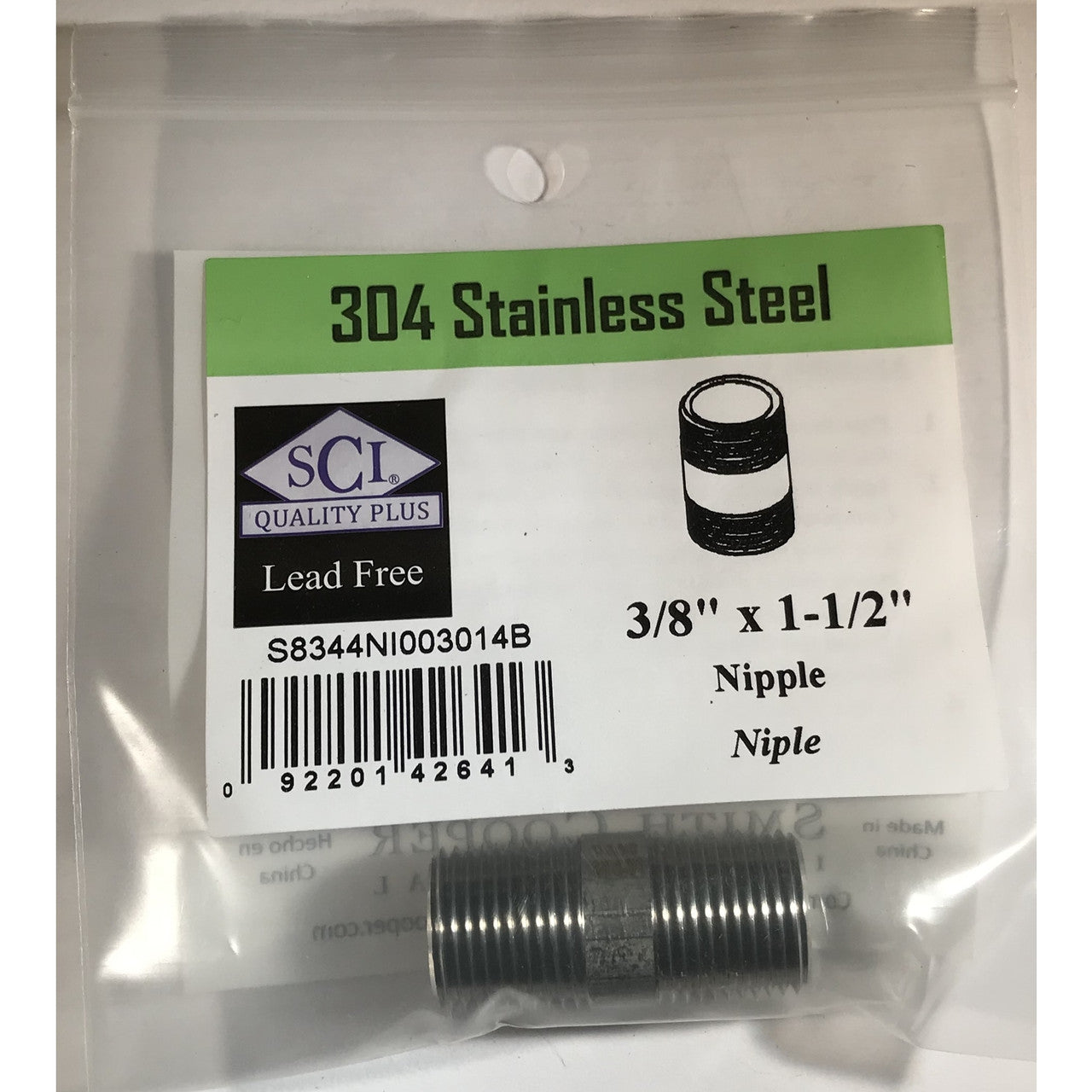 Smith-Cooper stainless steel nipple  MPT  in. NPT