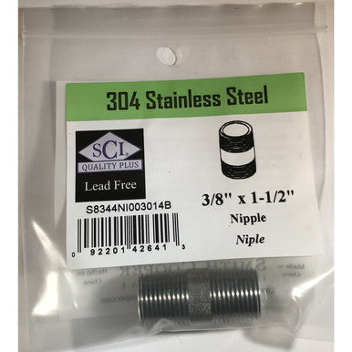 Smith-Cooper 3/8 in. MPT x 1-1/2 in. L Stainless Steel Nipple