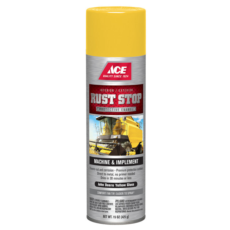 Ace Rust Stop Gloss John Deere Yellow Protective Enamel Spray 15 ounce