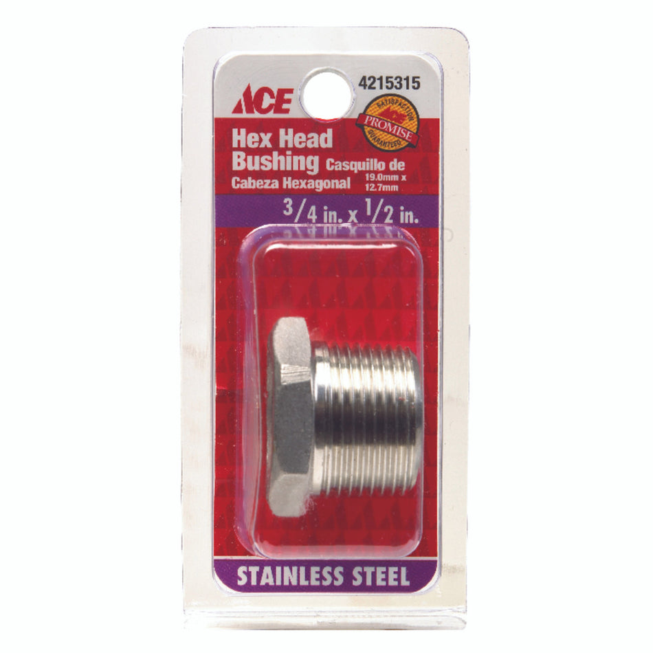 Smith-Cooper 3/4 in. MPT x 1/2 in. Dia. FPT Stainless Steel Hex Bushing