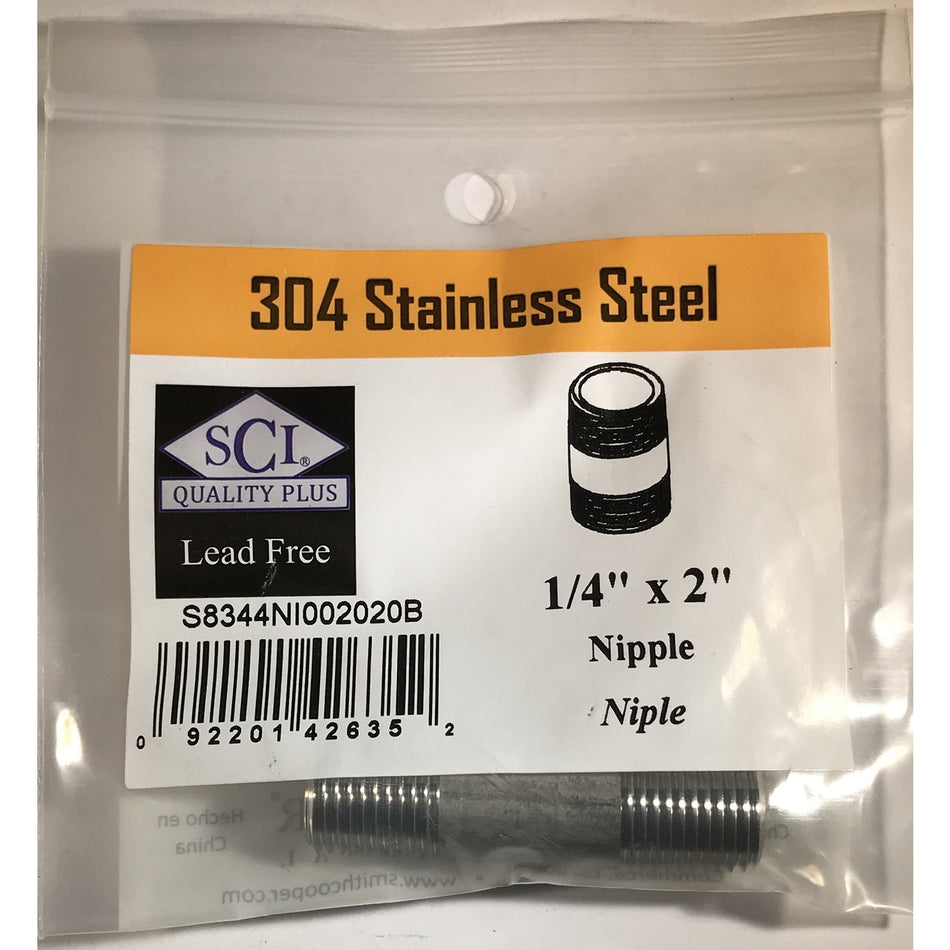 Smith-Cooper 1/4 in. MPT x 2 in. L Stainless Steel Nipple