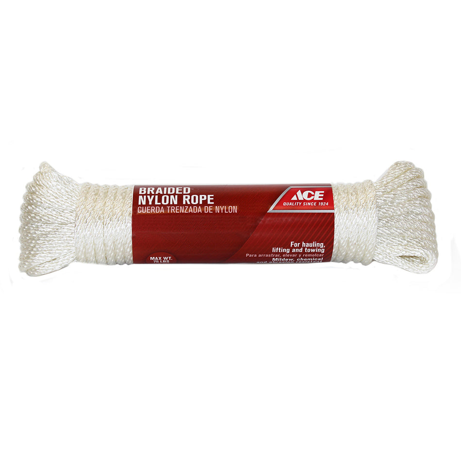 Ace 1/4 in. Dia. x 50 ft. L White Solid Braided Nylon Rope