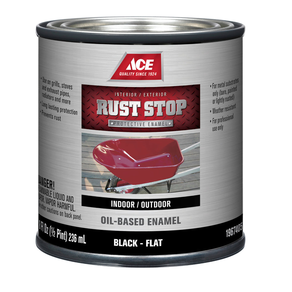 Ace Rust Stop Indoor and Outdoor Flat Black Rust Prevention Paint 1/2 pt.