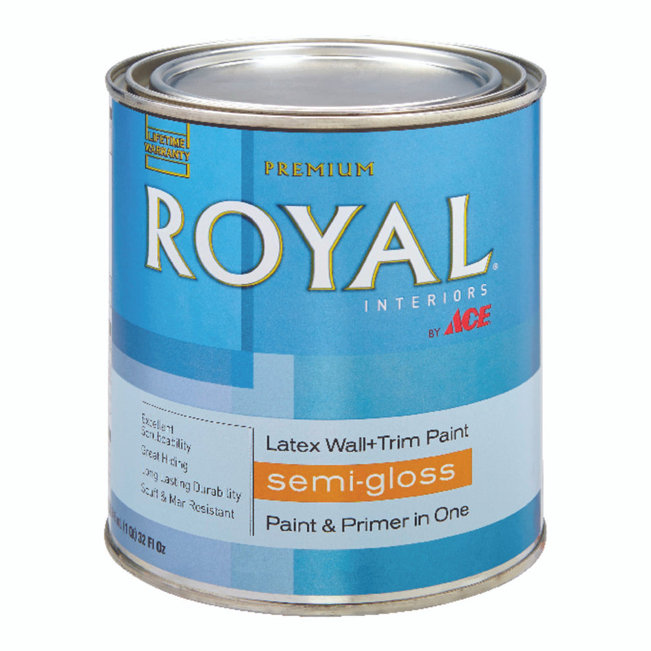 Ace Royal Semi-Gloss Ultra White Vinyl Acetate/Ethylene Wall and Trim Paint Indoor 1 qt.