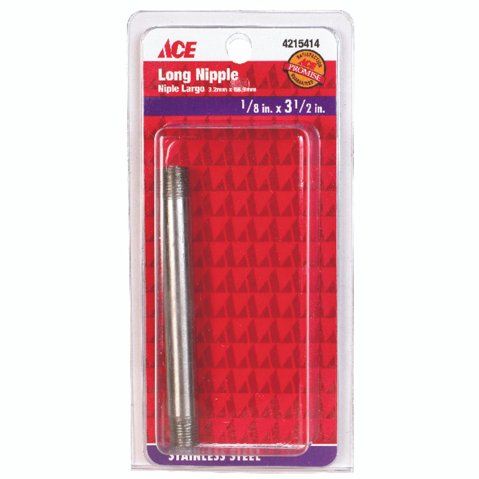 Smith-Cooper 1/8 in. MIP x 3-1/2 in. L Stainless Steel Nipple