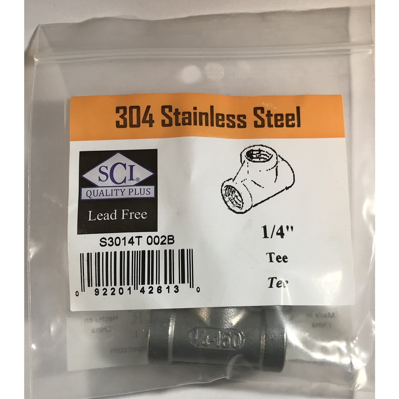 Smith-Cooper stainless steel tee 1/4 NPT threaded industrial