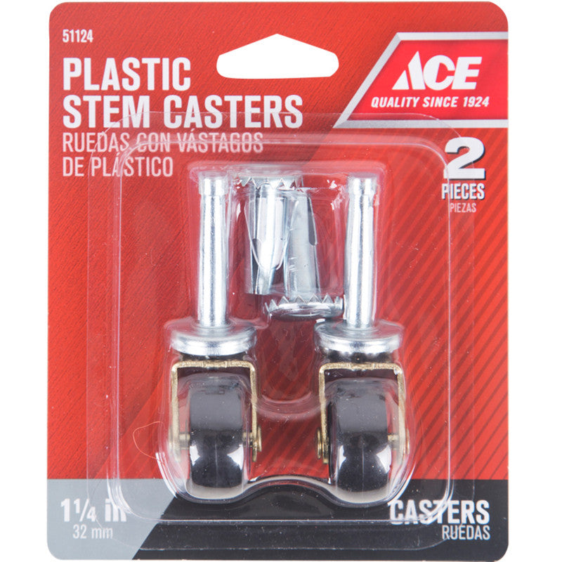 Ace 1-1/4 in. Dia. Swivel Plastic Caster 40 lb. 2 pk
