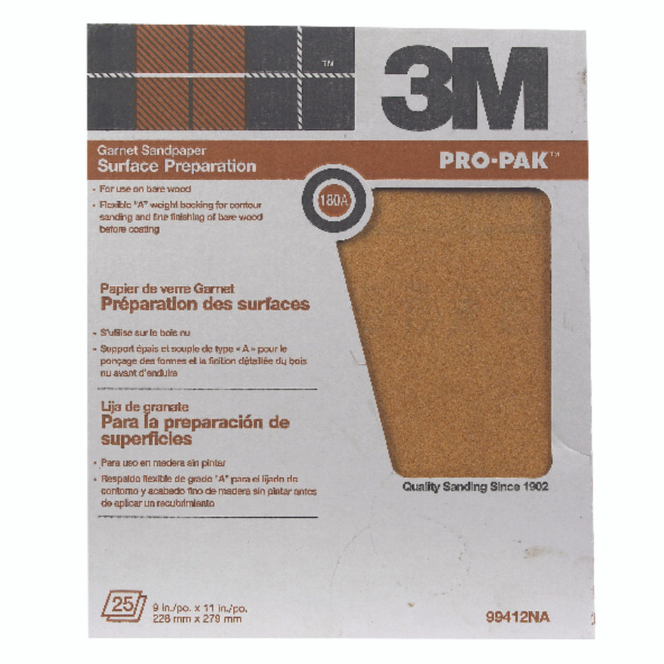 SAND PAPER 9 X 11 GARNET 180A 3M