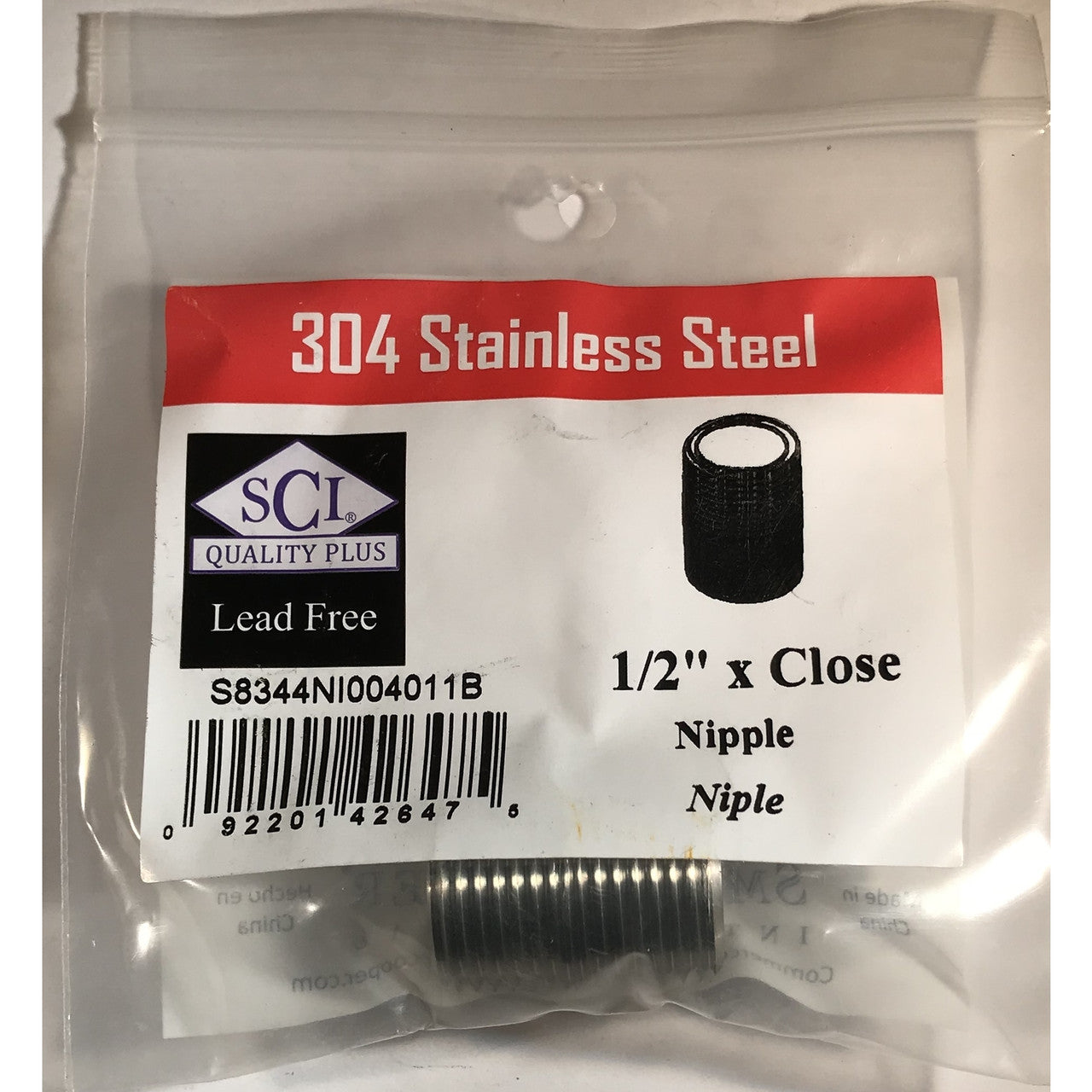 Smith-Cooper stainless steel nipple  MPT Close NPT