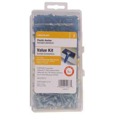 Blue Conical Plastic Anchor Kits #8-10 HWH Slotted