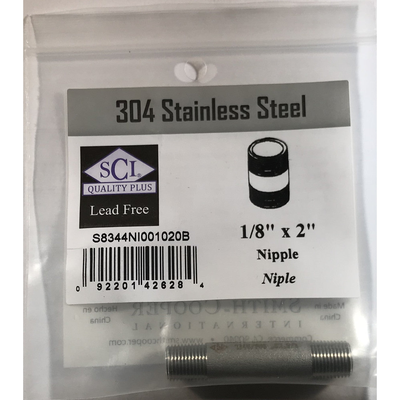 Smith-Cooper stainless steel nipple  MPT  in. NPT