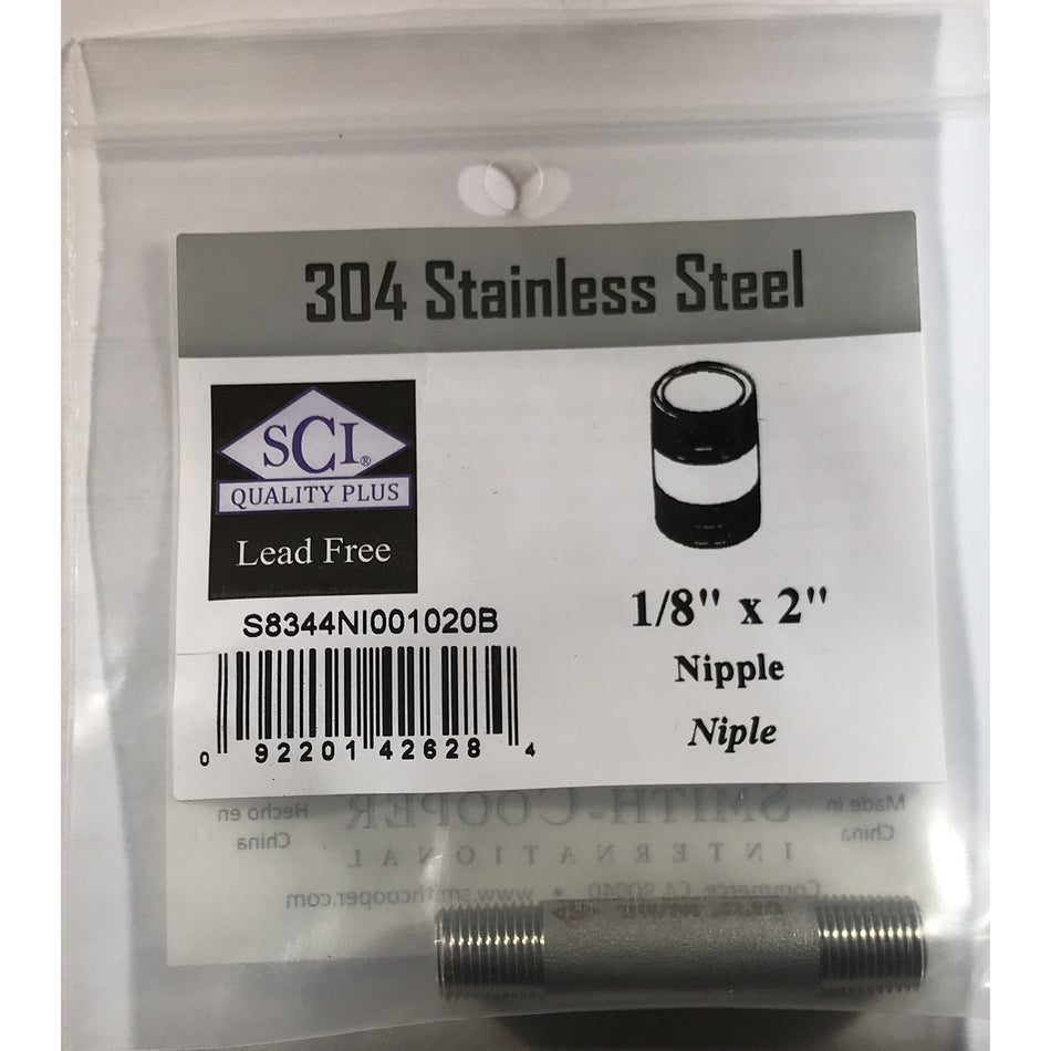 Smith-Cooper stainless steel nipple  MPT  in. NPT