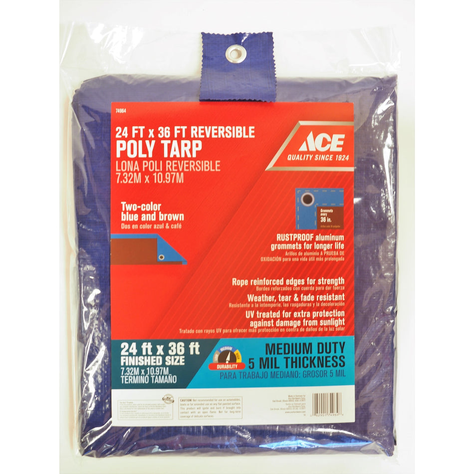 Ace 24 ft. W x 36 ft. L Medium Duty Polyethylene Tarp Blue/Brown