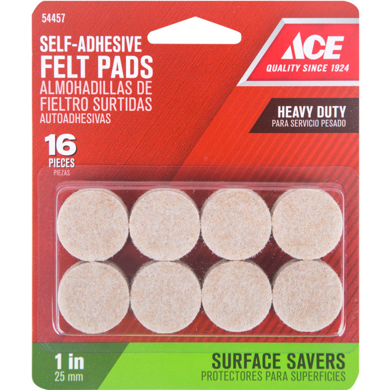 ace felt self adhesive pad brown round 1 in. w 16 pk caster glide floor pad furniture hardware