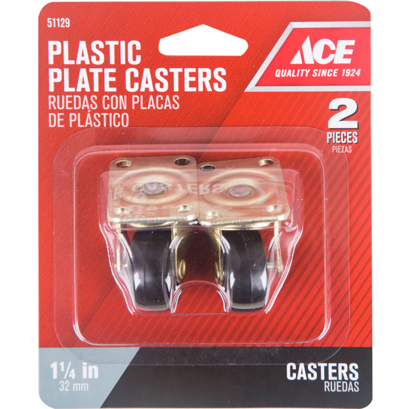 Ace 1-1/4 in. Dia. Plastic Caster 40 lb. 2 pk