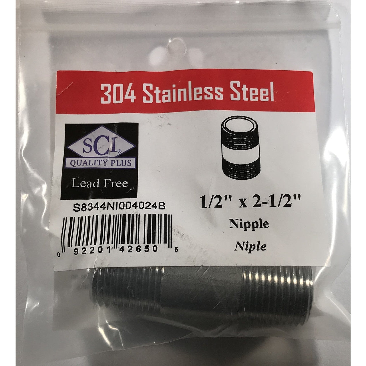 Smith-Cooper stainless steel nipple  MPT  in. NPT