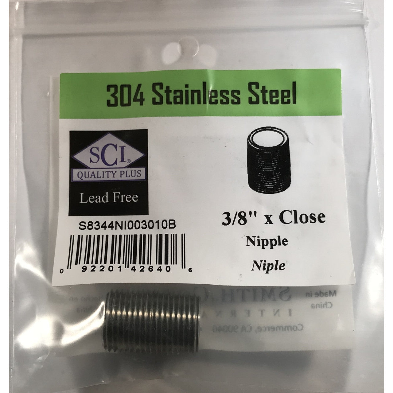 Smith-Cooper stainless steel nipple  MPT Close NPT