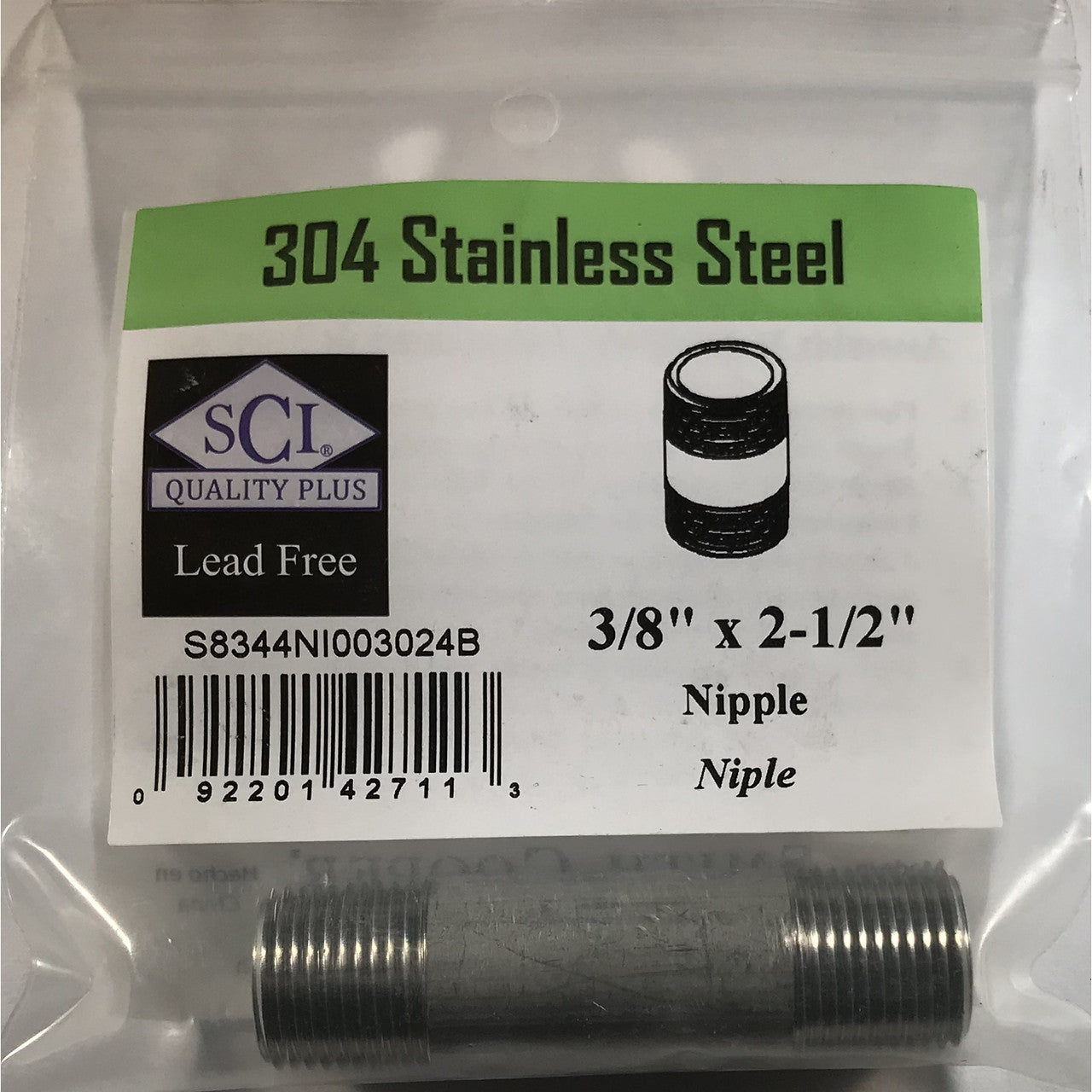 Smith-Cooper stainless steel nipple  MPT  in. NPT