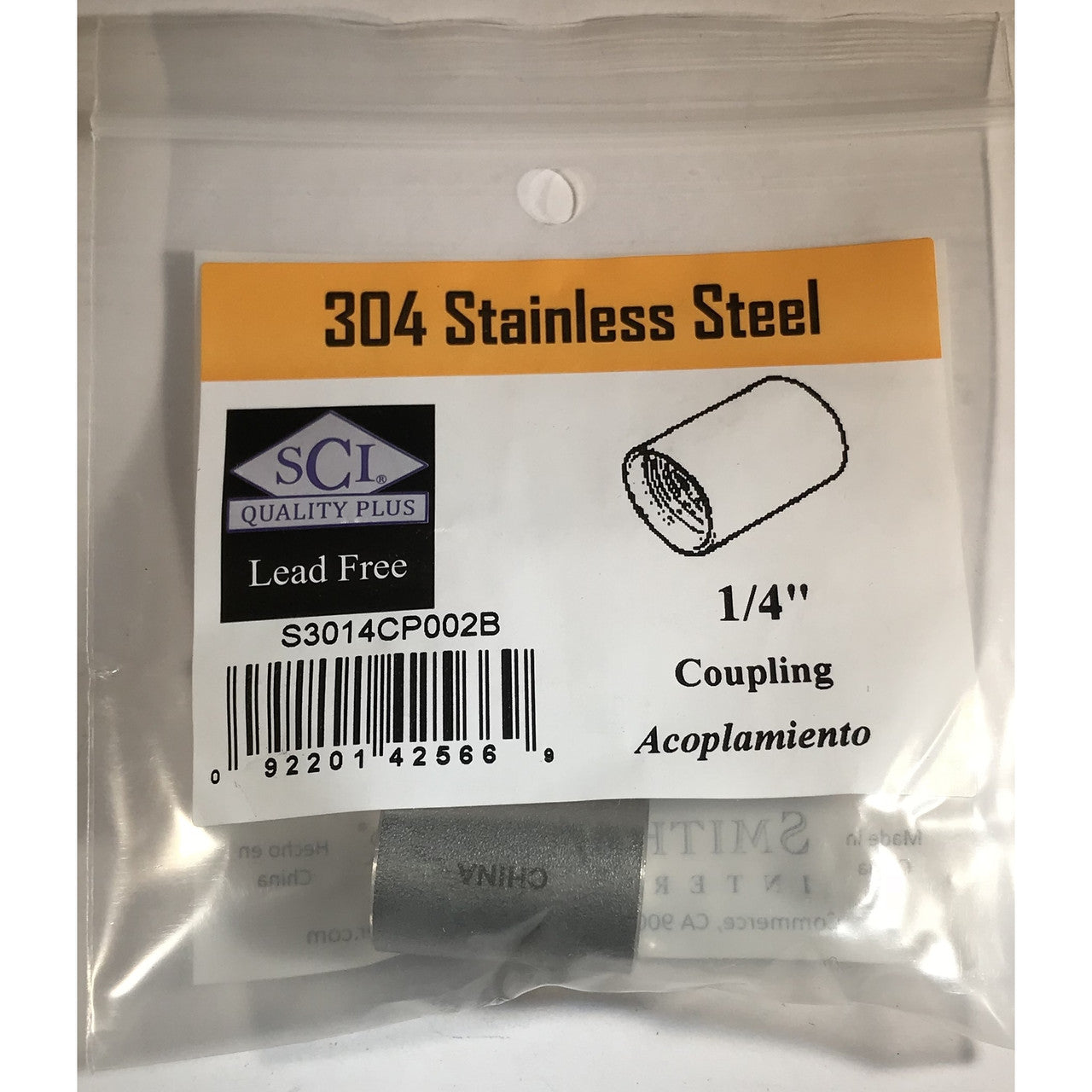 Smith-Cooper stainless steel tee 1/4 NPT threaded industrial