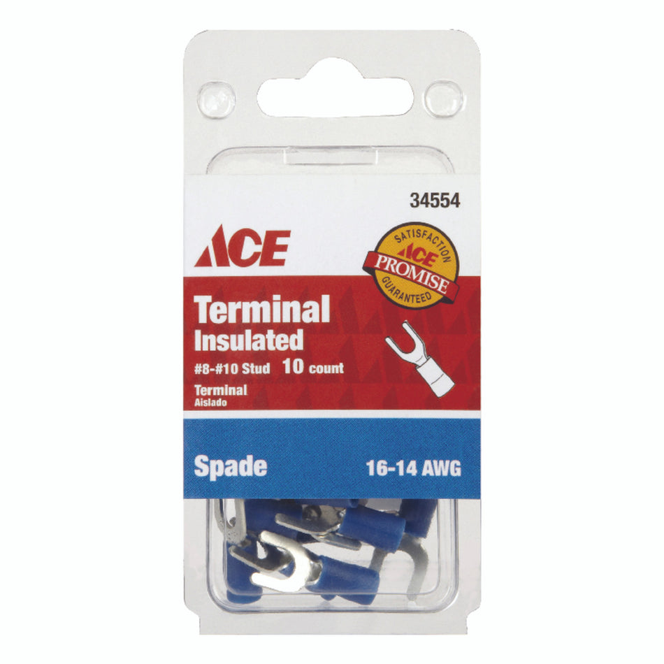TERMINAL SPADE 16-14 AWG 8-10 STUD 10 PACK