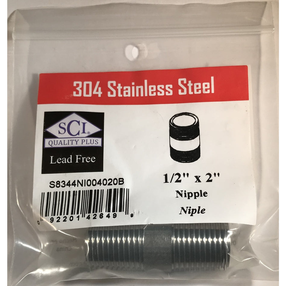 Smith-Cooper 1/2 in. MPT x 2 in. L Stainless Steel Nipple