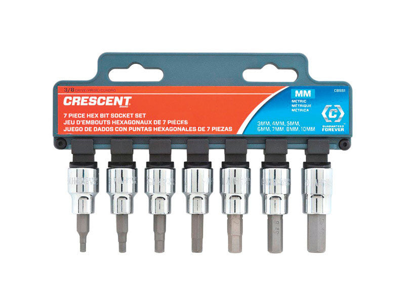 Crescent Assorted Sizes x 3/8 in. drive Metric 6 Point Hex Bit Socket Set 7 pc.