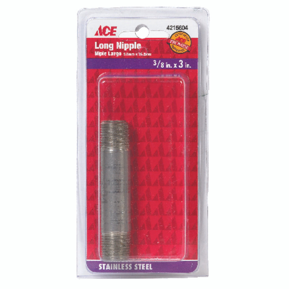 Ace 3/8 in. MPT x 3 in. L Stainless Steel Nipple