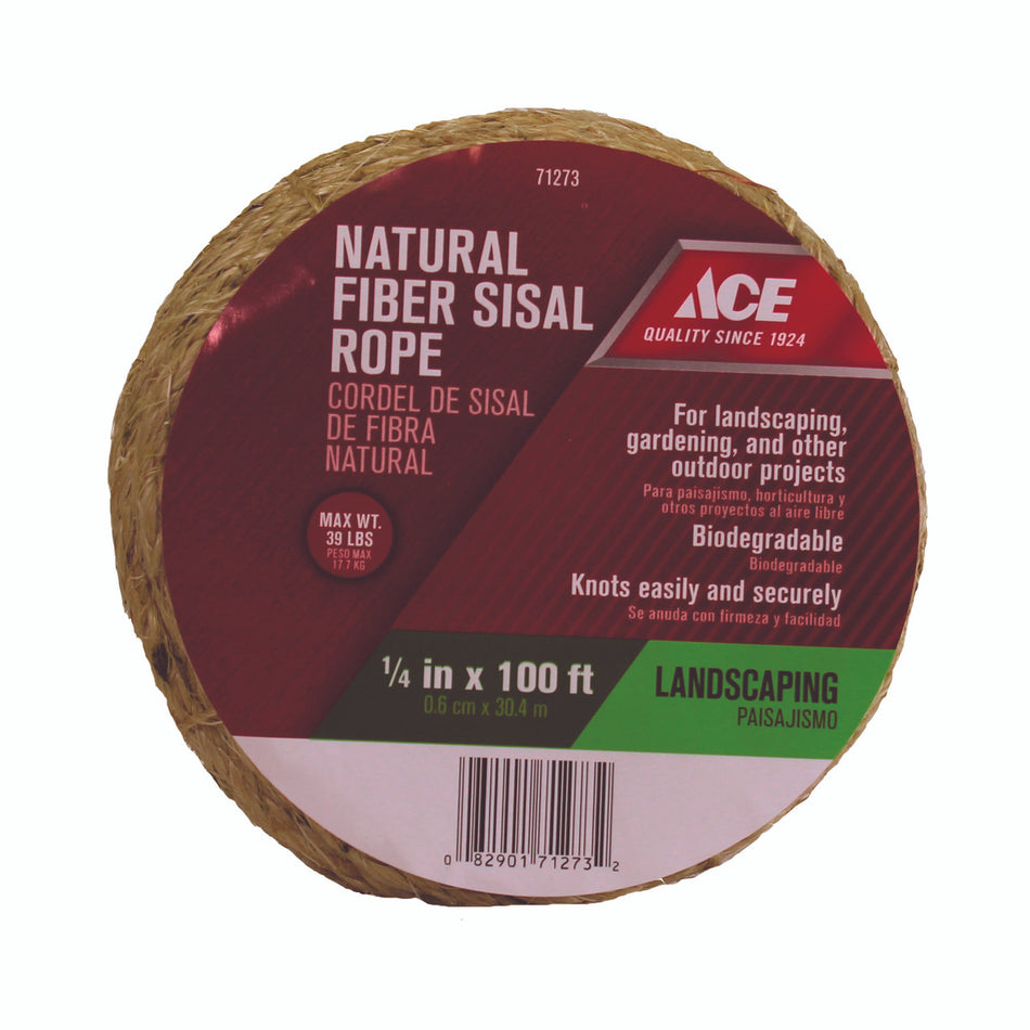 Ace 1/4 in. Dia. x 100 ft. L Brown Twisted Sisal Rope